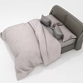 Modern Double Bed Interior With Gray Upholstered Headboard Light Pink Comforter And Matching Pillows