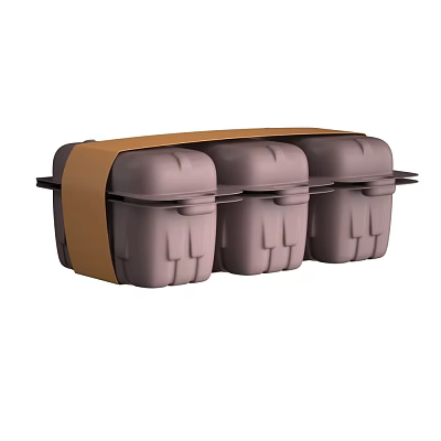 Minimalist Gray Ceramic Storage Containers Set of Three With Lids And Brown Strap Design 3d model