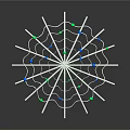 White Radial Decorative Structure With Extending Lines And Colorful Balls On Black Background
