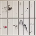 Chinese Ink Wash Landscape Paintings with Lotus Mountains and Fruits