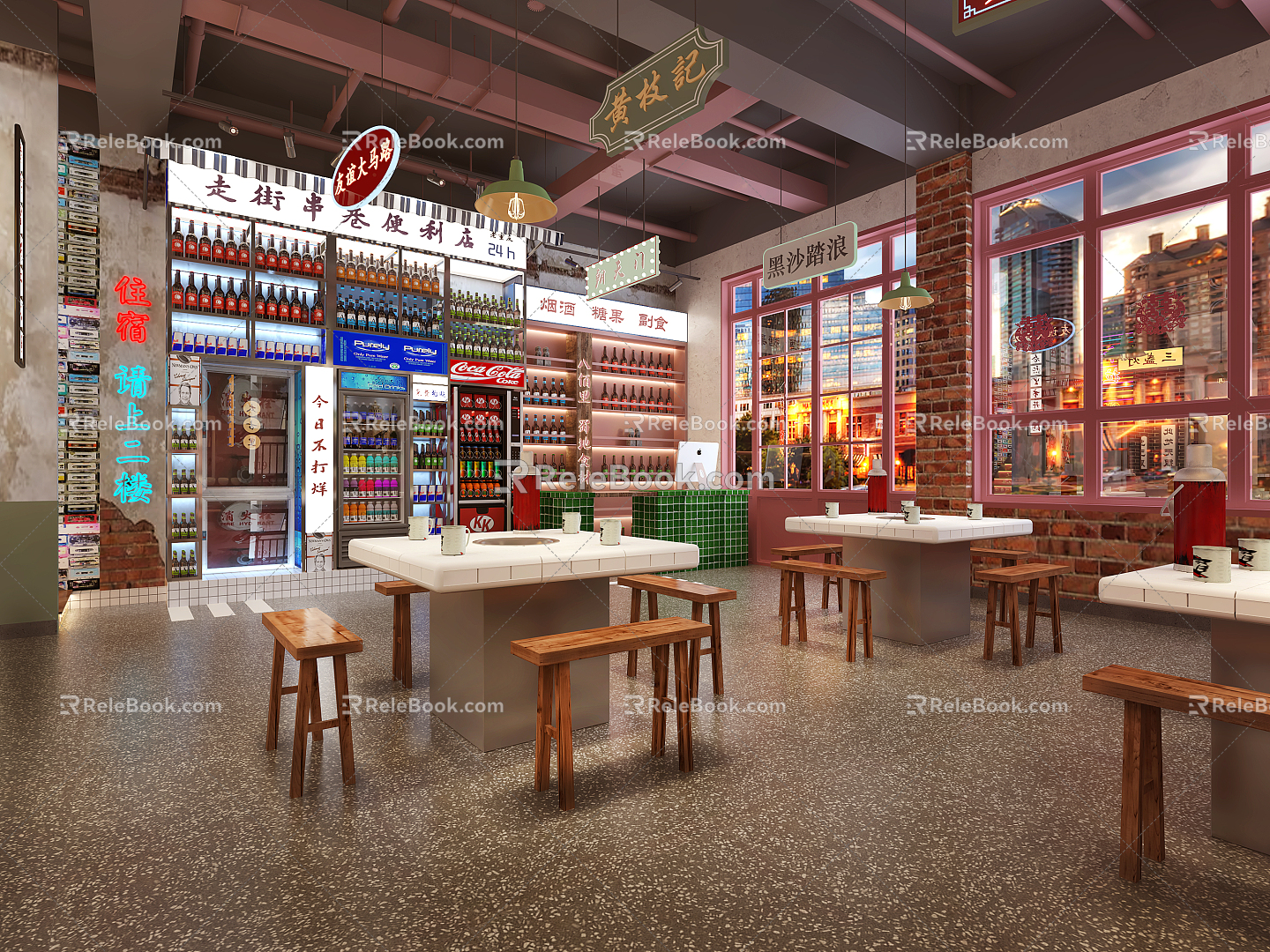 Industrial LOFT Hot Pot Shop 3d model