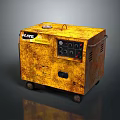Old Rusty Yellow Household Generator With Control Panel And Rolling Wheels 3d model