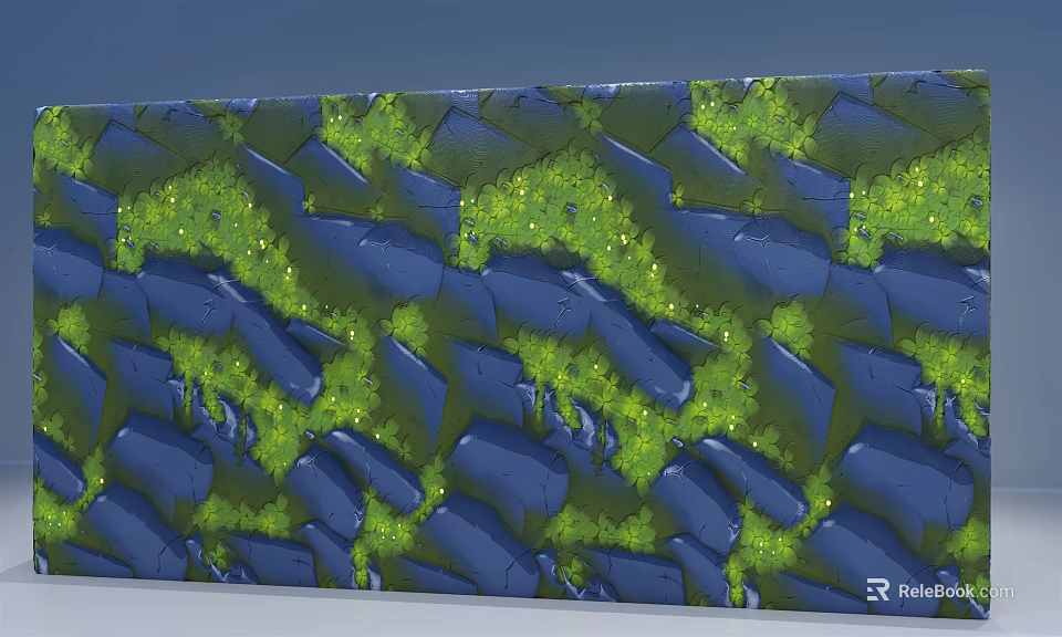 Decorative Wall With Blue Stone Pattern And Green Leaf Design For Home Interior 3d model 