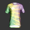 Vibrant Colorful Sports Jersey with Green Purple Yellow Stripes Chest Logo and Sleeve Design