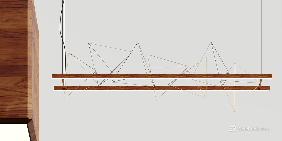 Modern Geometric Wooden Chandelier with Hanging Lines and Minimalist Design for Home Interiors 3d model 