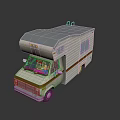 Vintage Beige Camper Van With Blue Roof And Orange Stripes Design