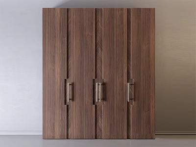 Modern Wooden Wardrobe With Three Door Metal Handles And Minimalist Design Style 3d model