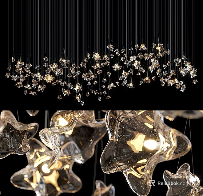 Star Shaped Glass Chandelier Modern Hanging Lighting Fixture With Warm Glow 3d model 