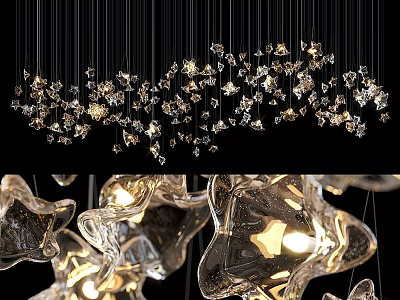 Star Shaped Glass Chandelier Modern Hanging Lighting Fixture With Warm Glow 3d model
