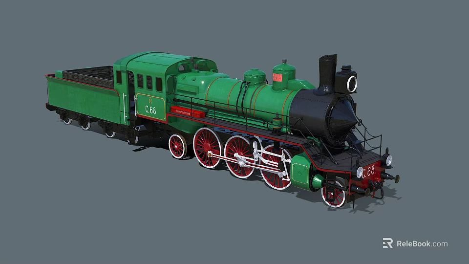 Vintage Green Steam Train With Black Chimney Red Wheels And Number 416 3d model 