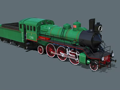 Vintage Green Steam Train With Black Chimney Red Wheels And Number 416 3d model
