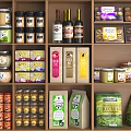 Organized Retail Display Shelves Filled With Assorted Food Products And Beverages