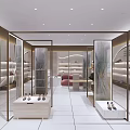 Elegant Shoe Showroom Interior Design With Display Shelves And Various Shoes