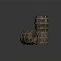 Industrial Equipment Stacked Wooden Barrels With Metal Hoops For Industrial Storage