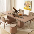 Dining Table Set Featuring Three Chairs Stool Vase Oranges Tableware Sunflower Painting And Blinds