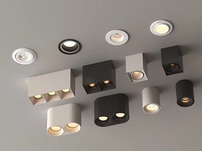 Modern Downlights and Spotlights with Various Designs for Interior Decoration in Black White 3d model