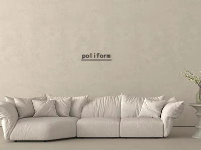 Modern Minimalist White Poliform Sectional Sofa Set Interior With Pillows And Beige Wall 3d model