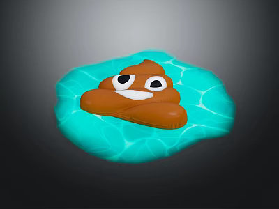 Cartoon Poop Decorative Ornament Set With Turquoise Water Ripple Background And Smiling Eyes 3d model