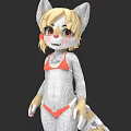 Cartoon Anthropomorphic Fox Character With White Gray Fur Blonde Hair Red Bikini And Fluffy Tail