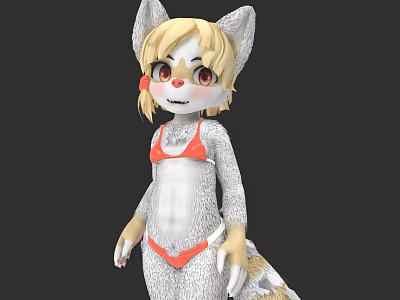 Cute Raccoon Beast Mother Bikini Beach Anime Furry 3d model