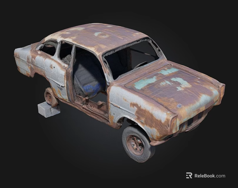 Rusted Old Car Body With Weathered Exterior And Open Doors 3d model 