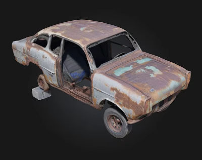 Rusted Old Car Body With Weathered Exterior And Open Doors 3d model