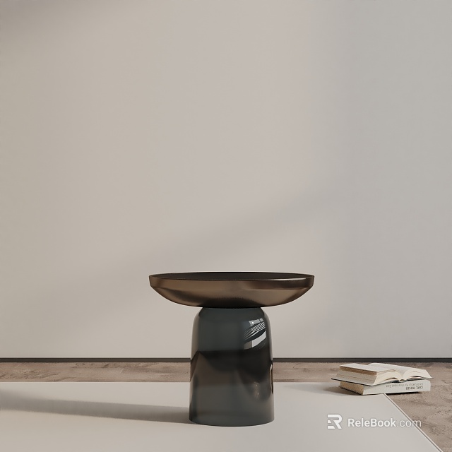 Modern Round Side Table With Unique Black Base And Books Nearby 3d model 