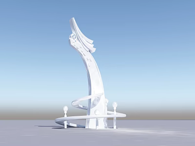 Tall White Modern Sculpture With Curved Spiral Structure And Decorative Base 3d model