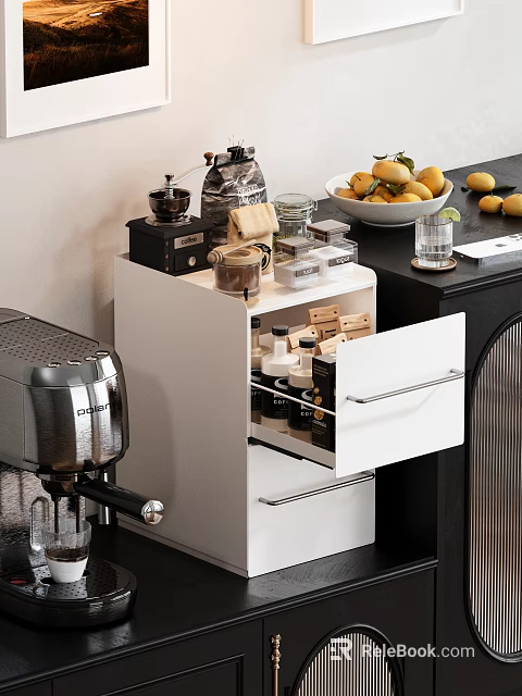 Modern Kitchen Countertop Decorative Ornament Combination With Coffee Machine Citrus Fruits And Glassware 3d model 
