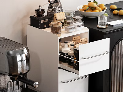 Modern Kitchen Countertop Decorative Ornament Combination With Coffee Machine Citrus Fruits And Glassware 3d model