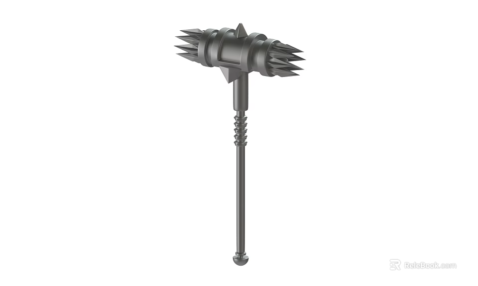 Medieval Spiked War Hammer Weapon With Metal Shaft And Sharp Protruding Spikes 3d model 