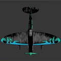 Vintage Propeller Plane With Black Body Blue Flame Patterns And Green Propeller