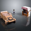 Vintage Open Top Car And Striped Canopy Booth Scene With Toy Robot Figure