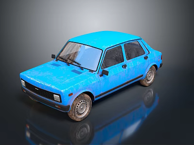 Blue Vintage Sedan Car With Retro Design And Shiny Exterior 3d model