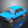 Blue Vintage Sedan Car With Retro Design And Shiny Exterior