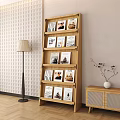 Cozy Bookstore Interior With Wooden Bookshelf Magazines Floor Lamp And Cabinet With Vase