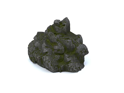 Natural Outdoor Scene With Moss Covered Black Rock And Rough Surface Texture 3d model