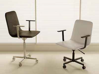 Black and White Office Chairs with Wheels Armrests Backrest in Office with Blinds Light Floor 3d model