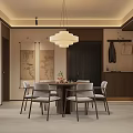 Chinese Style Living And Dining Room Interior With Sofa Coffee Table Chandelier And Calligraphy