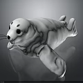 Cute White Baby Seal 3D Model Lying On Dark Surface With Soft Reflection