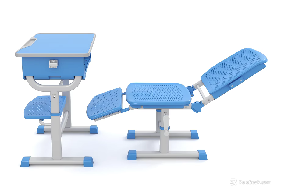 School Classroom Blue Student Desks And Chairs With Storage And Adjustable Features 3d model 