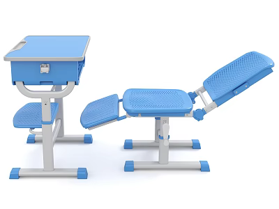 School Classroom Blue Student Desks And Chairs With Storage And Adjustable Features 3d model