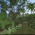 Diverse Crops Growing in Lush Garden with Green Plants Trees and Grass