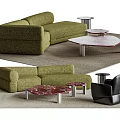 Green Upholstered Sofa Coffee Table Set With Marble Top And Metal Legs