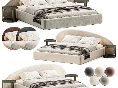 Elegant Upholstered Double Bed With Curved Headboard Striped Blanket Pillows Side Tables And Color Options 3d model