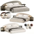 Elegant Upholstered Double Bed With Curved Headboard Striped Blanket Pillows Side Tables And Color Options