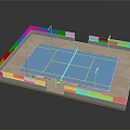 Tennis Court Structure With Blue Playing Surface White Fencing Net And Lines