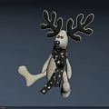 Plush Reindeer Shaped Doll With Large Antlers And Star Patterned Scarf Sitting On Gray Background