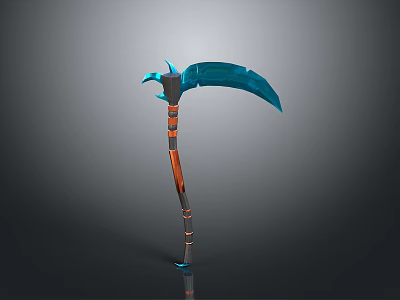 Blue Curved Blade Fantasy Scythe Weapon With Orange Decorative Handle And Grip 3d model