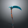 Blue Curved Blade Fantasy Scythe Weapon With Orange Decorative Handle And Grip